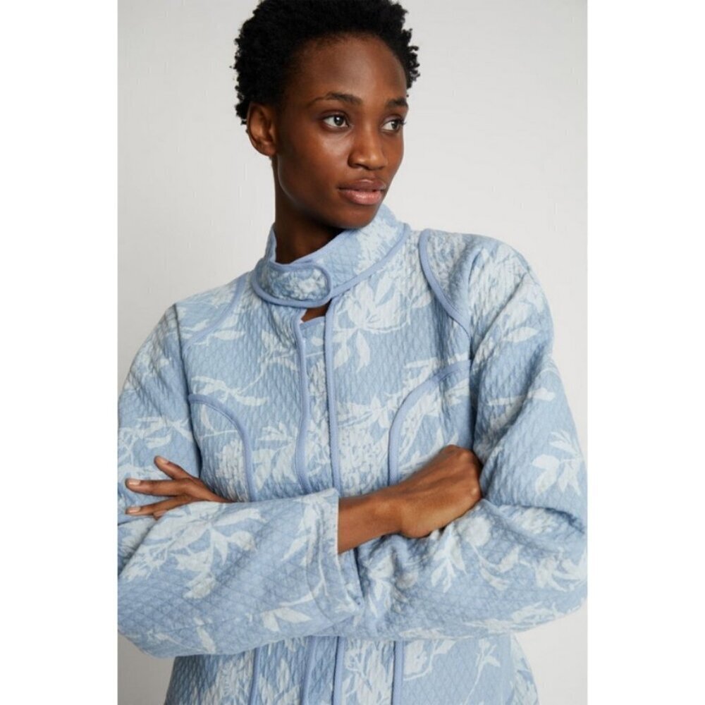 Munthe Sahnely Quilted Jacket Light Blue Abstract Botanical Print 38 Eu Nwt